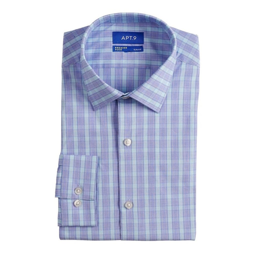 Apt 9 Slim-Fit Premier Flex Collar Stretch Dress Shirt - In Purple Eoe Check